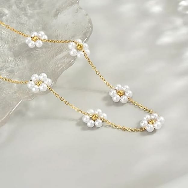 Daisy Pearl Flower Chain Necklace