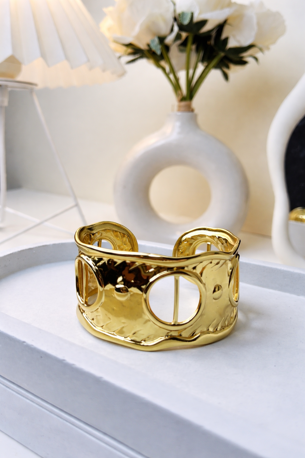 Golden Sculpted Cut-Out Cuff Bracelet