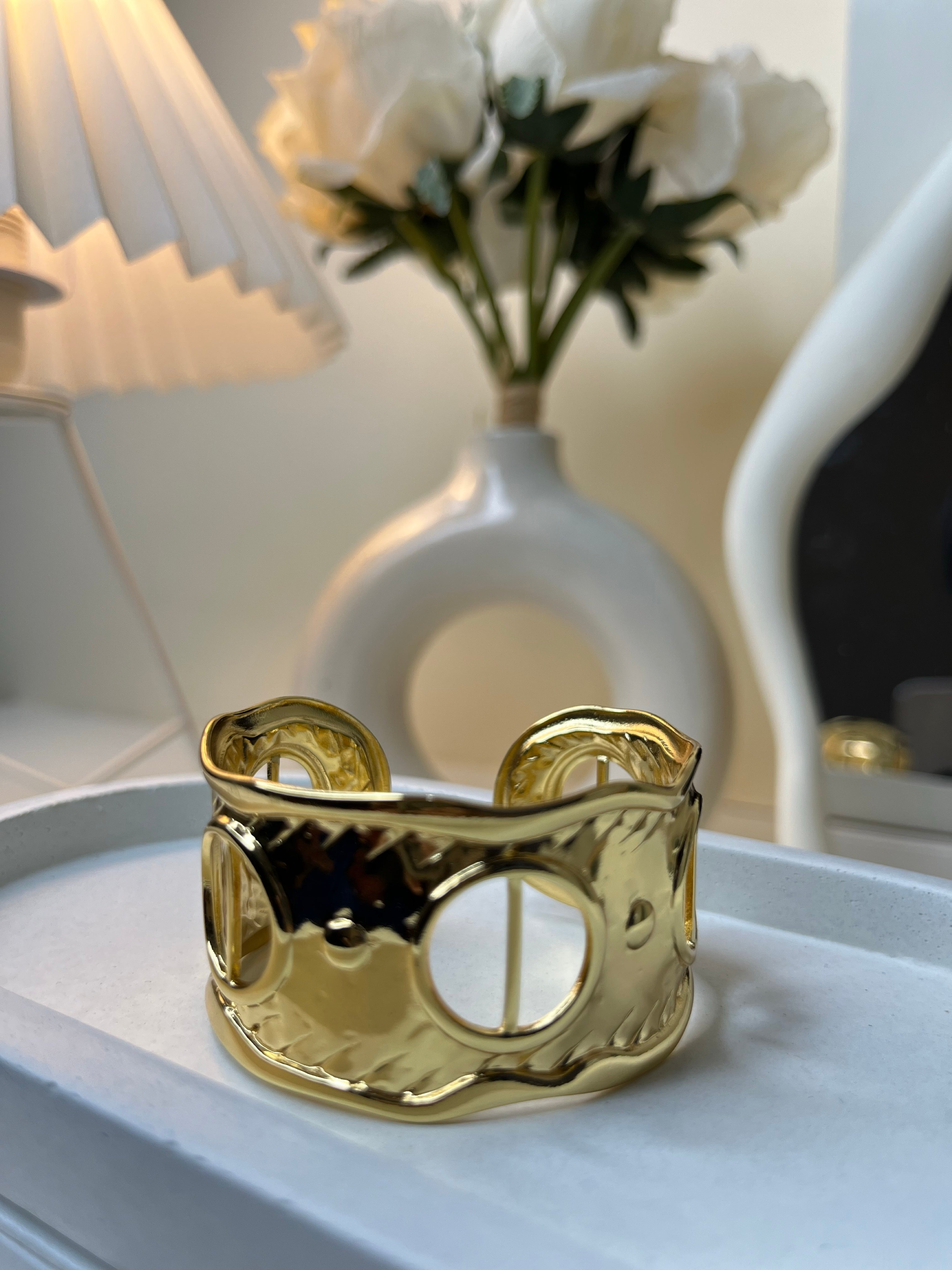 Golden Sculpted Cut-Out Cuff Bracelet