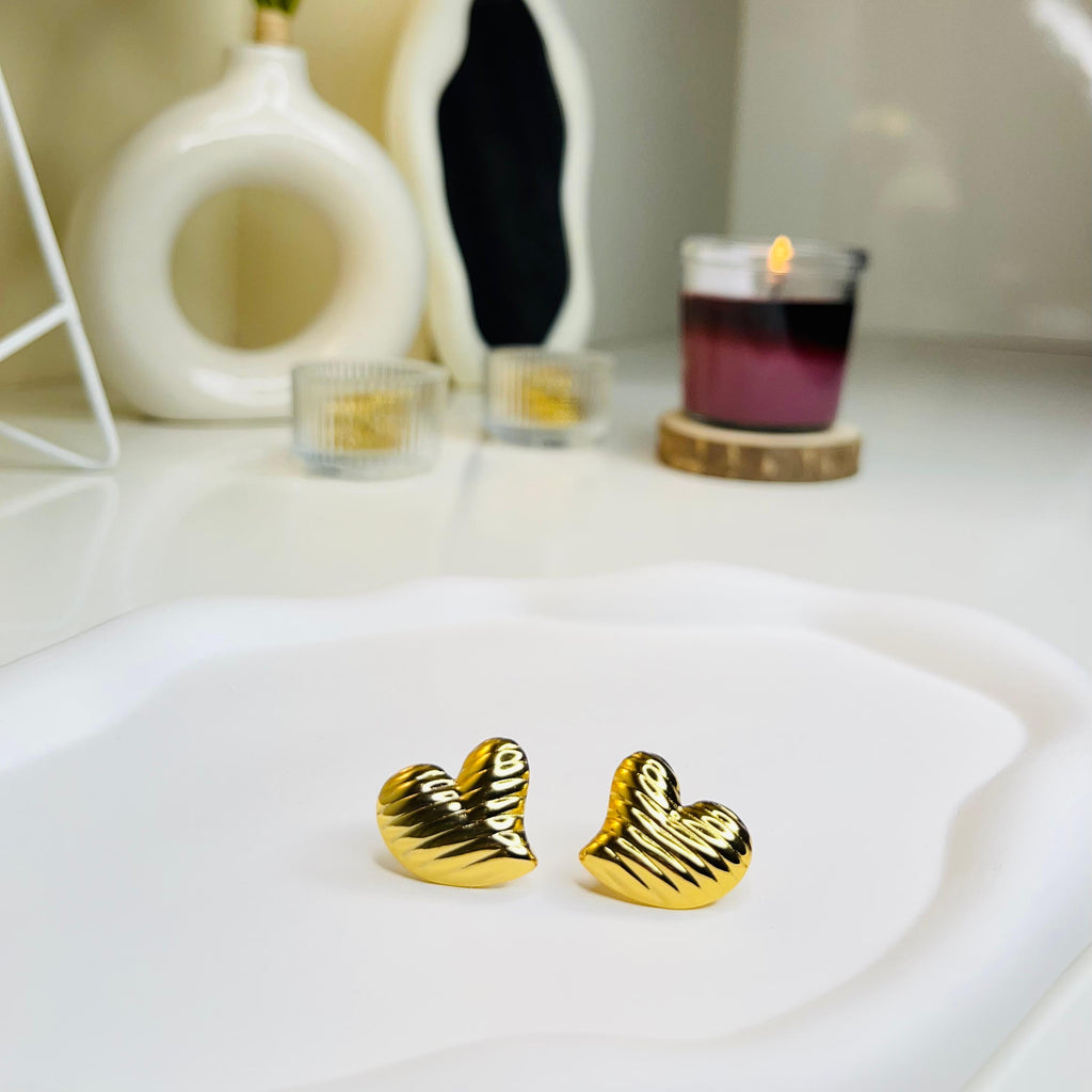 Golden Heart Stud Earrings