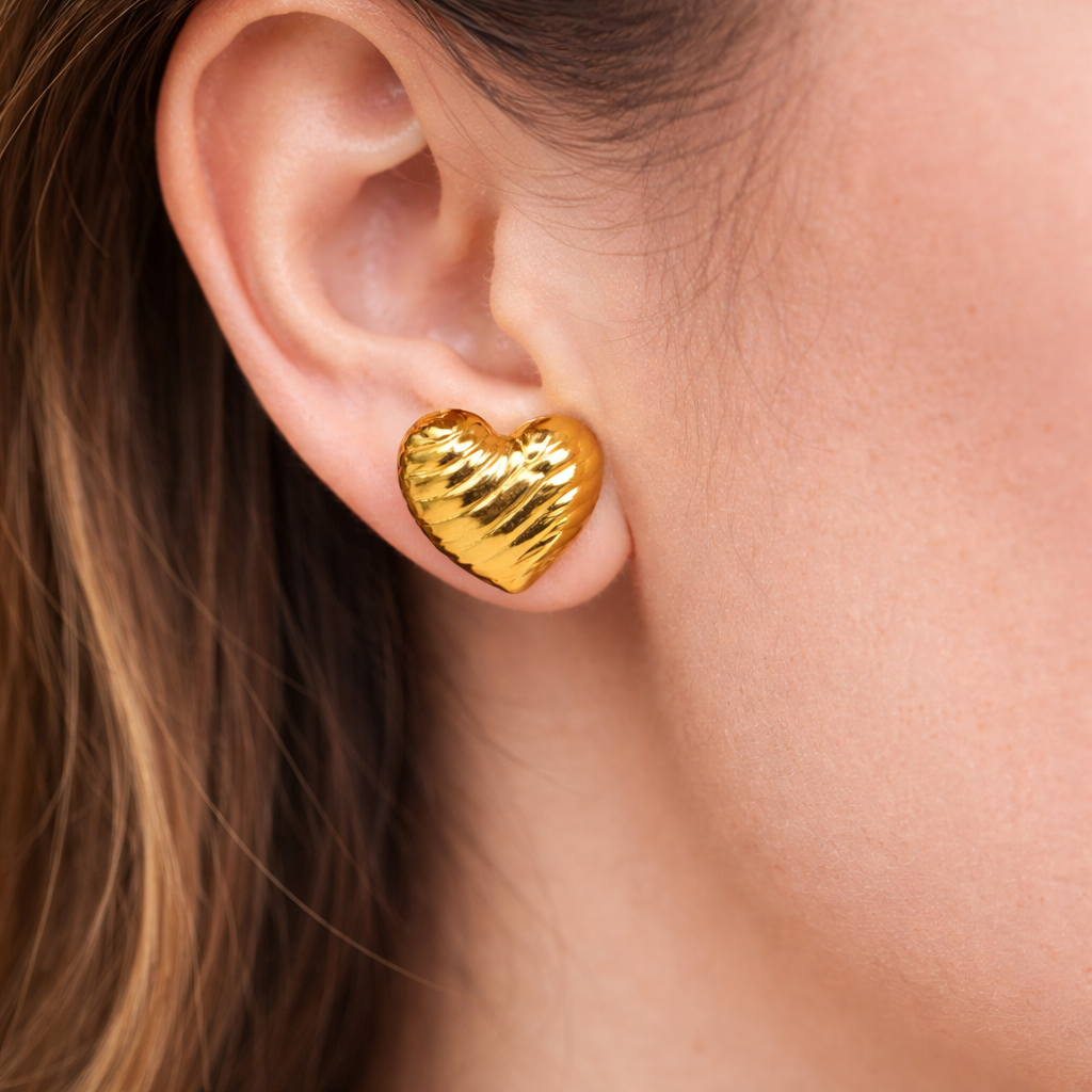 Golden Heart Stud Earrings