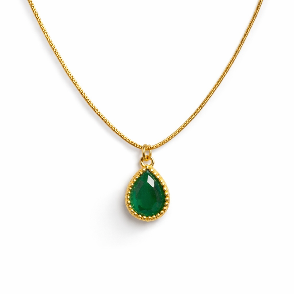 Emerald Teardrop Gold Pendant Necklace
