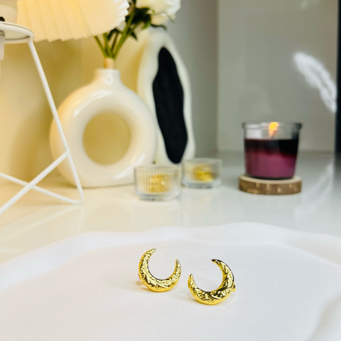 Golden Crescent Moon Earrings