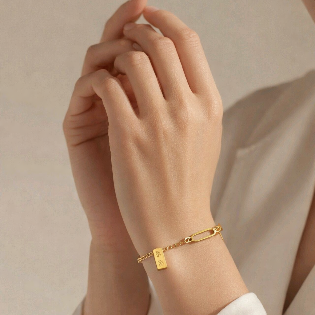 Golden Bar Charm Chain Bracelet