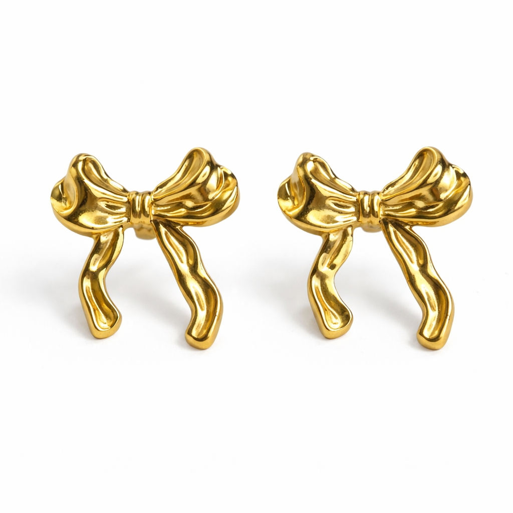 Golden Bow Stud Earrings