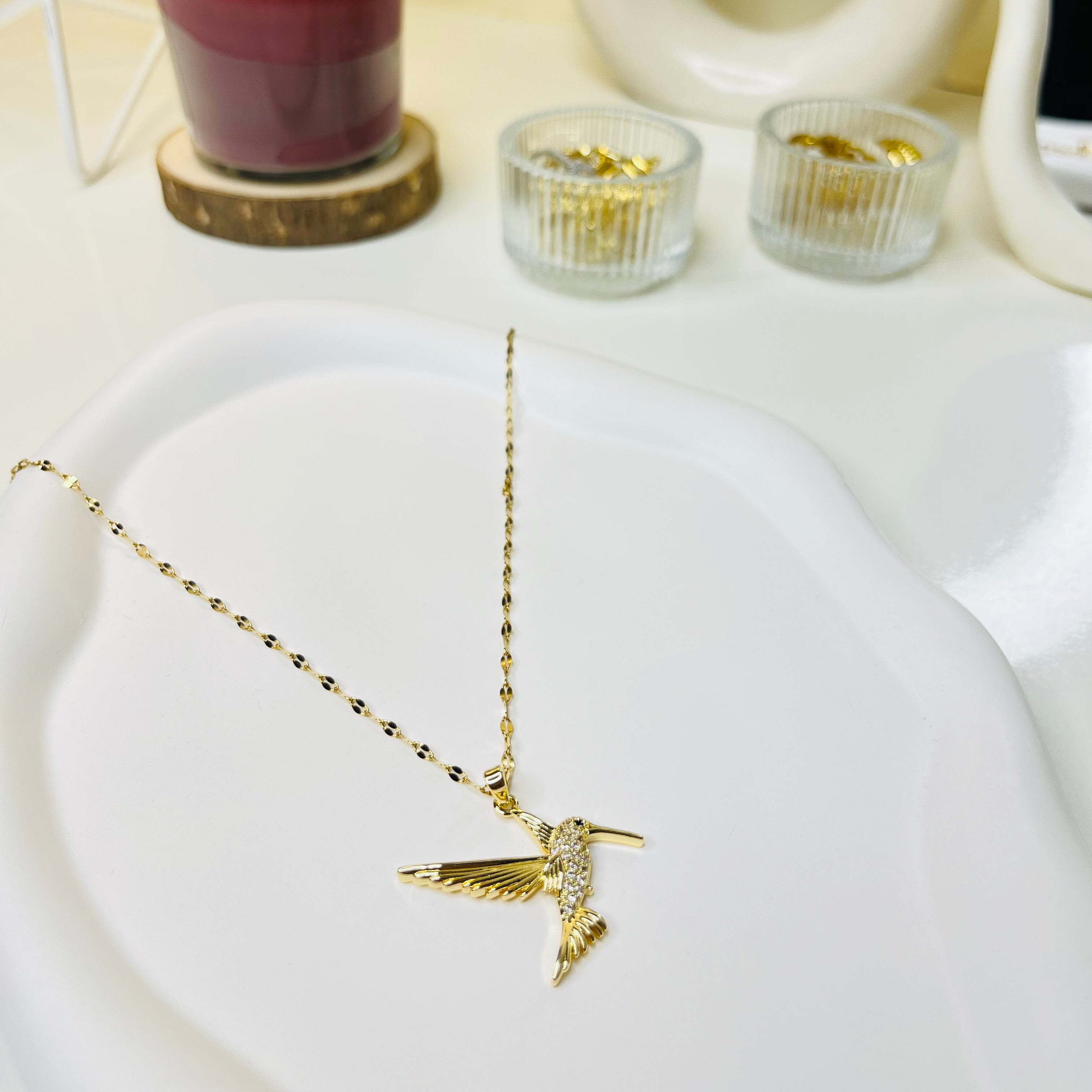 Golden Hummingbird Pendant Necklace