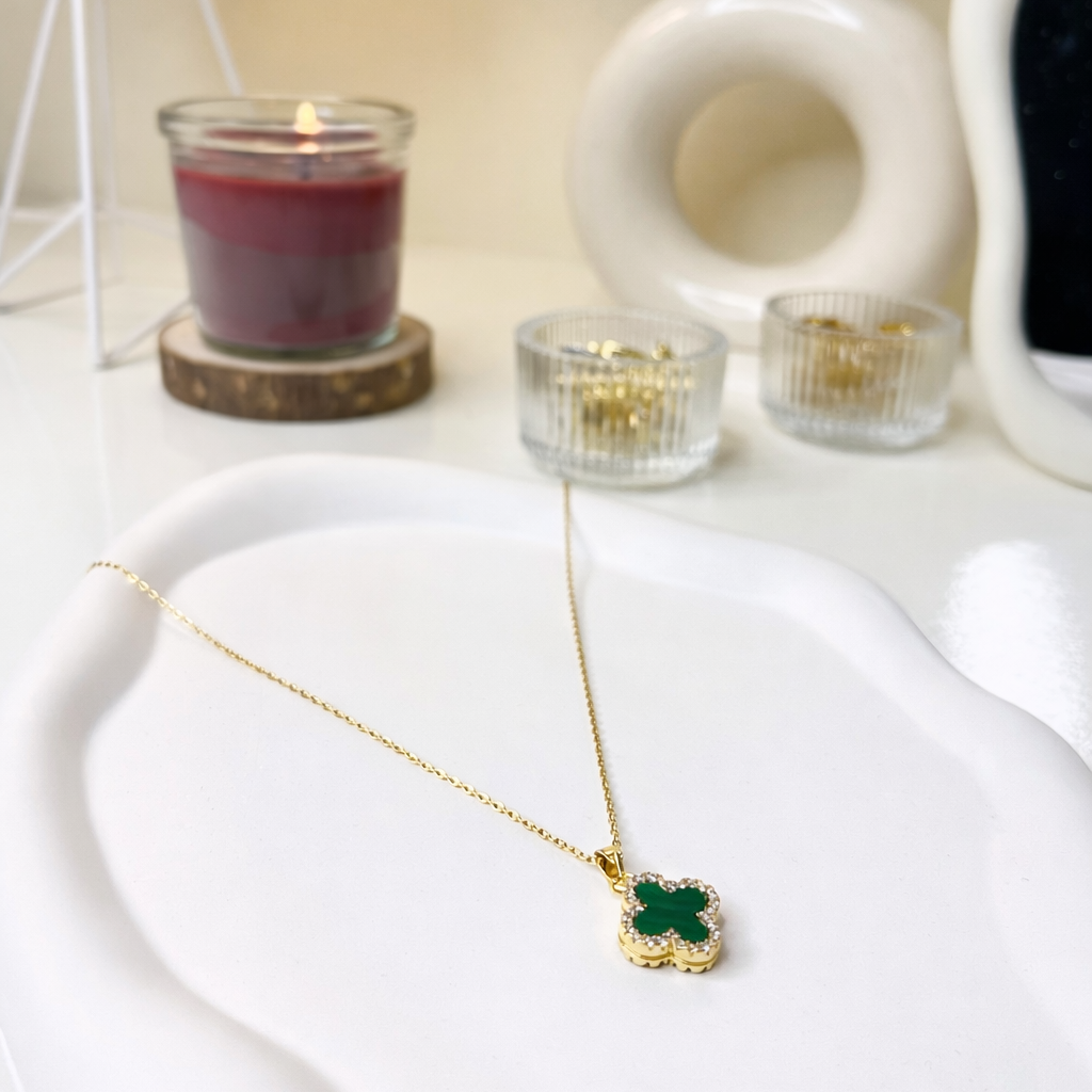 Reversible Midnight Clover Pendant Necklace