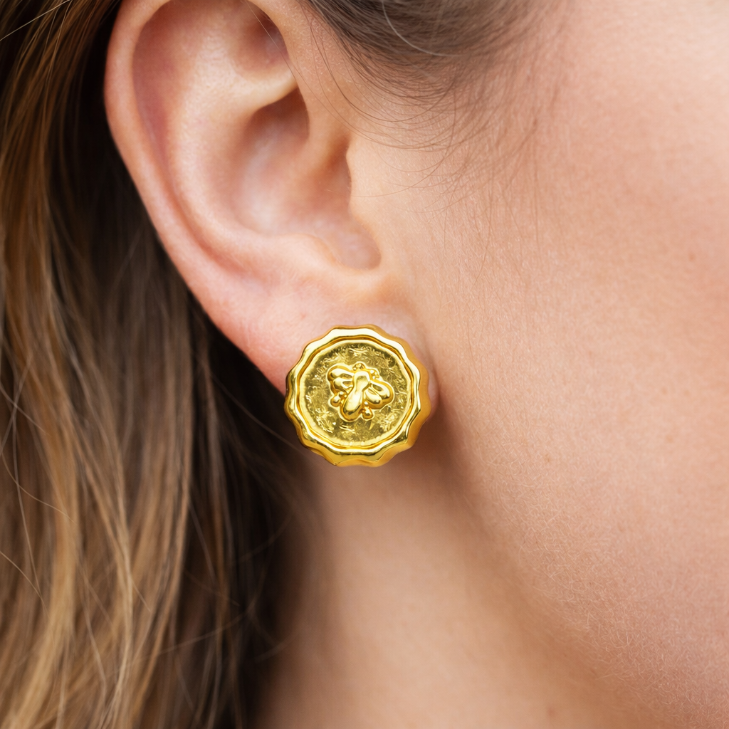 Medallion Gold Stud Earrings
