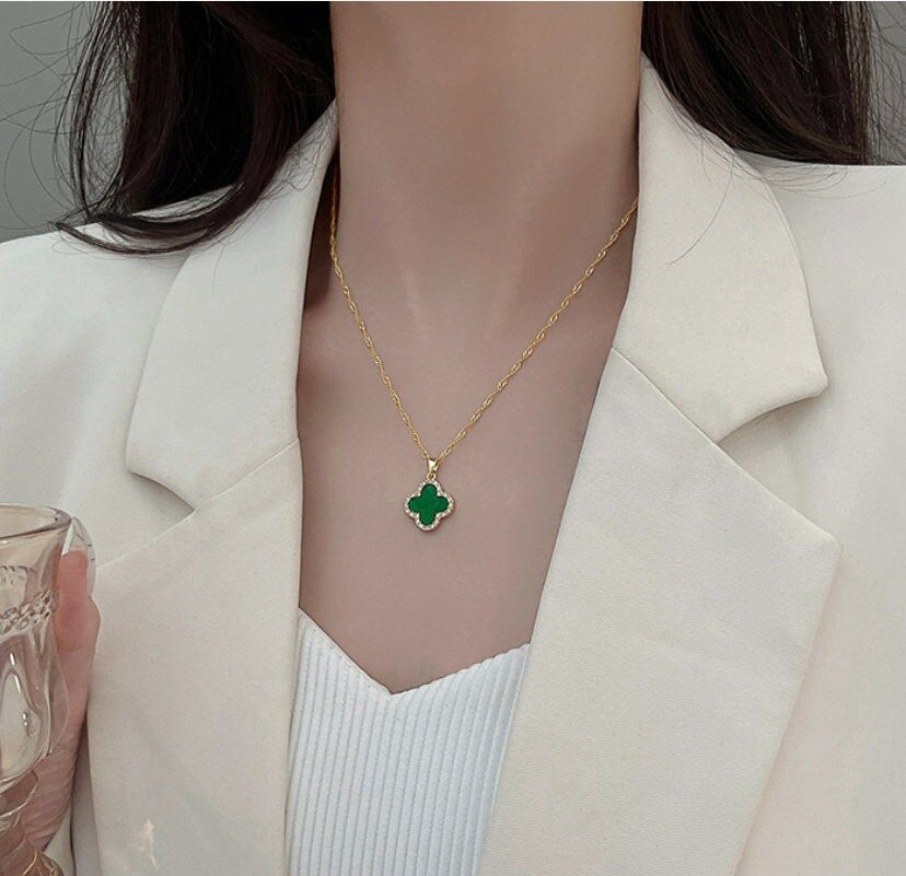 Reversible Midnight Clover Pendant Necklace