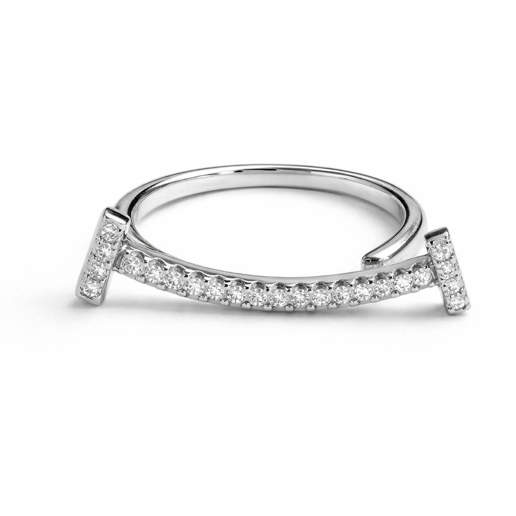 Curve Crystal Silver Ring