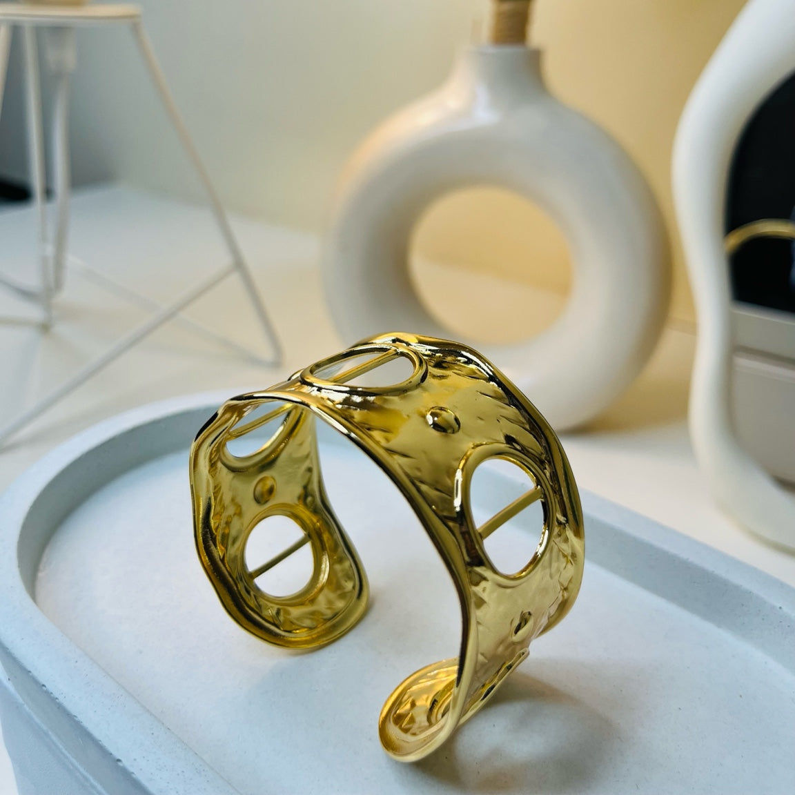 Golden Sculpted Cut-Out Cuff Bracelet