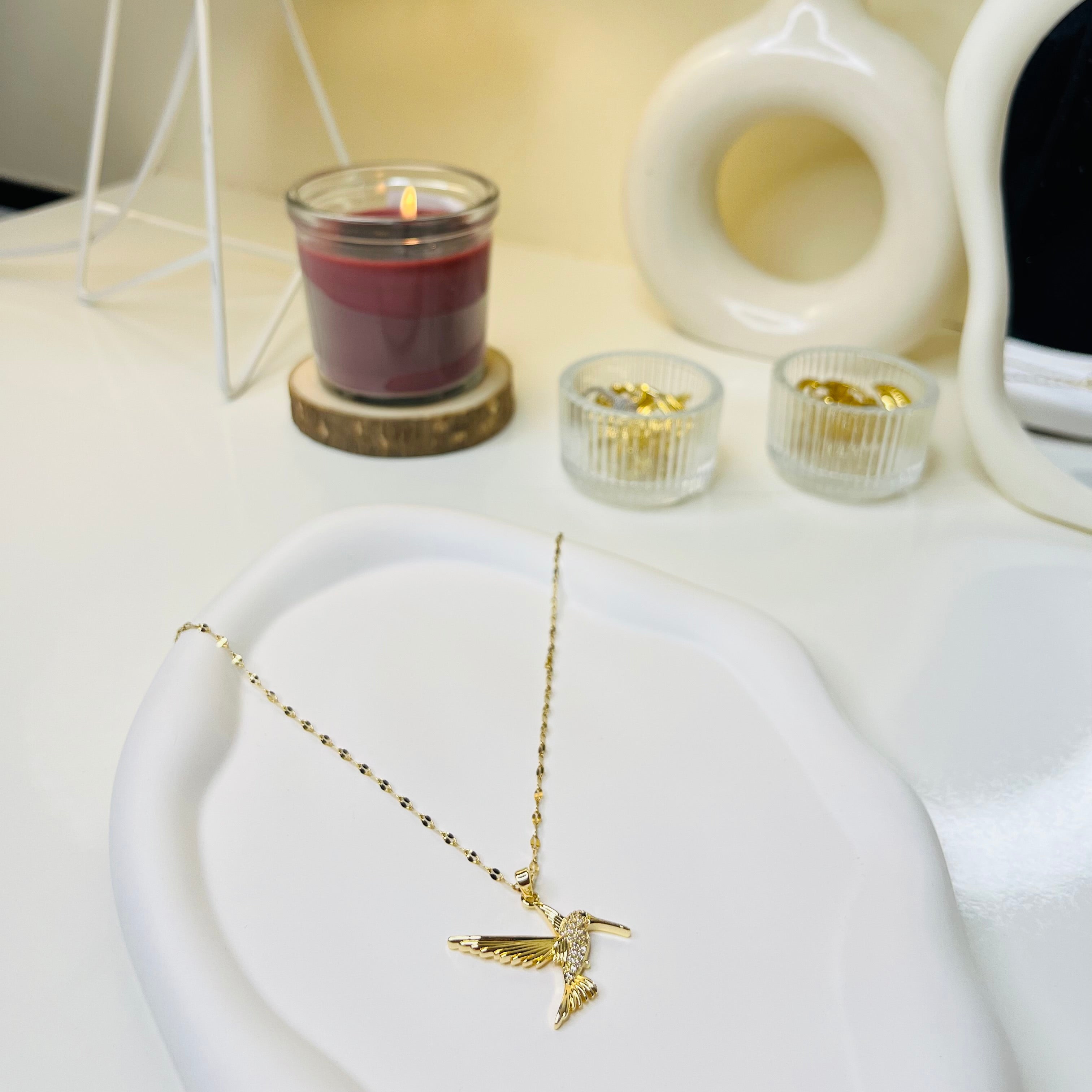 Golden Hummingbird Pendant Necklace
