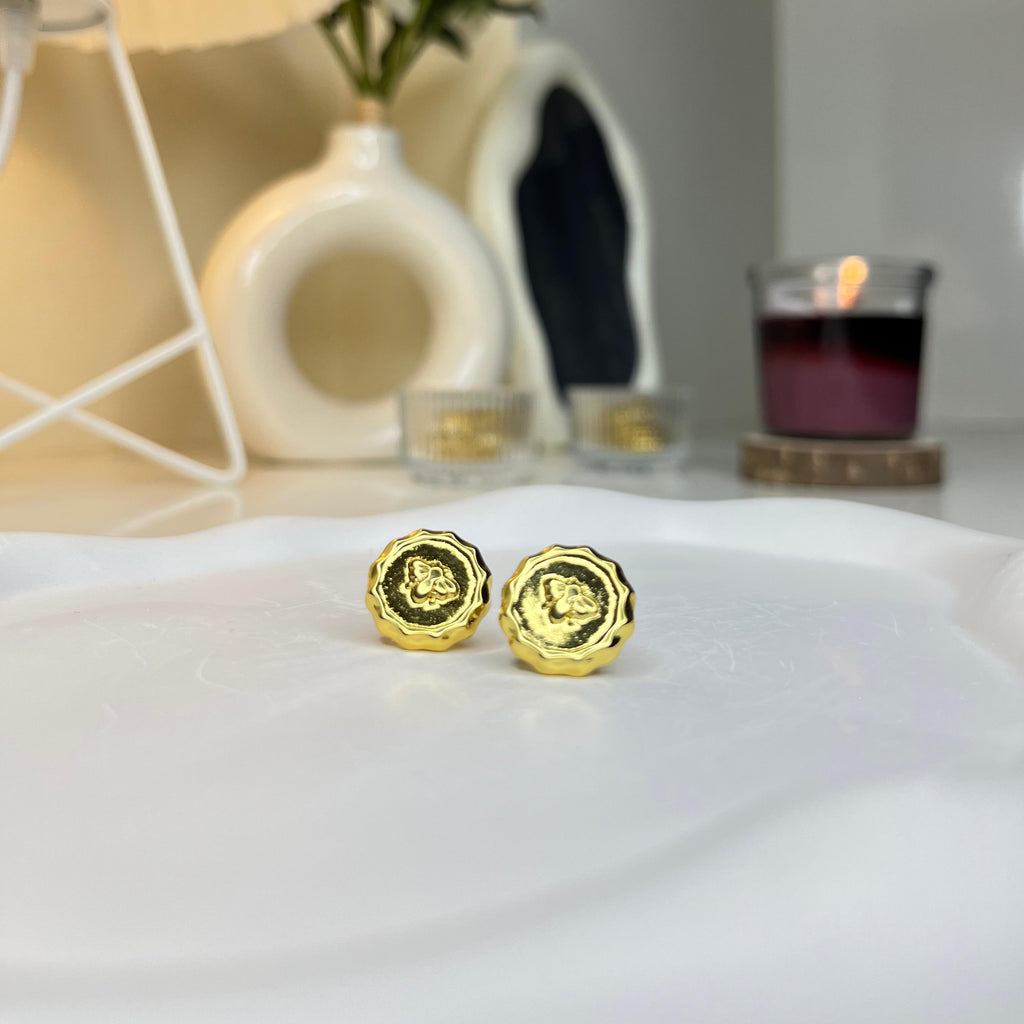 Medallion Gold Stud Earrings