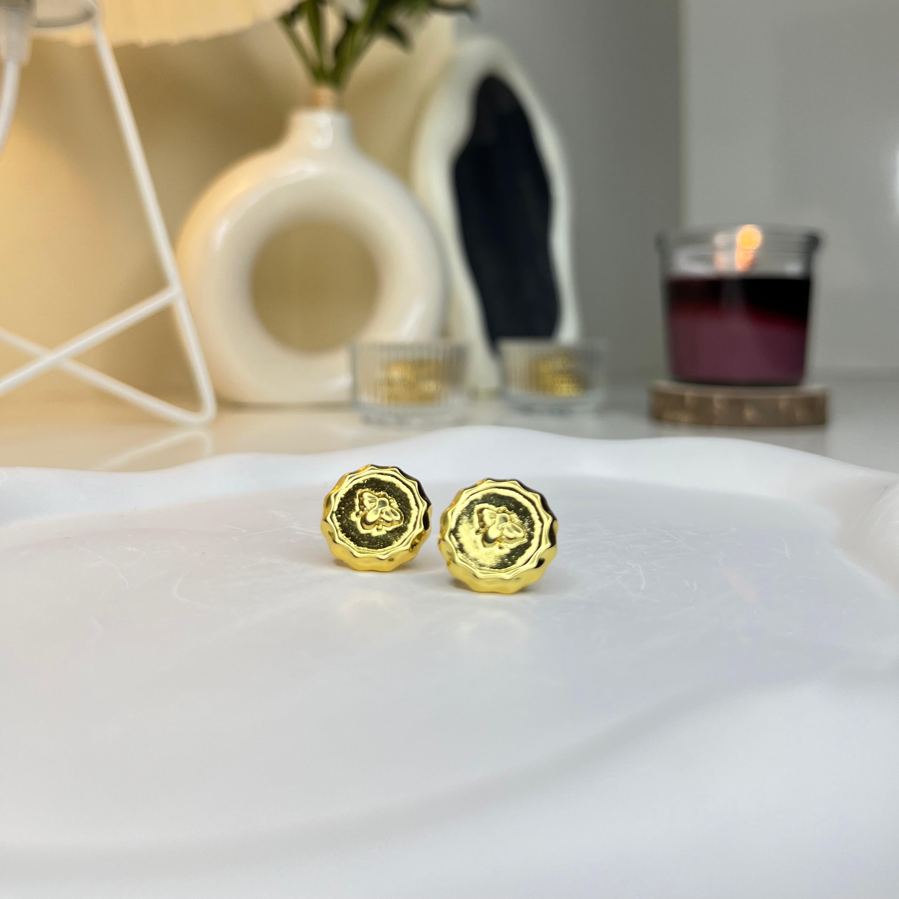 Medallion Gold Stud Earrings