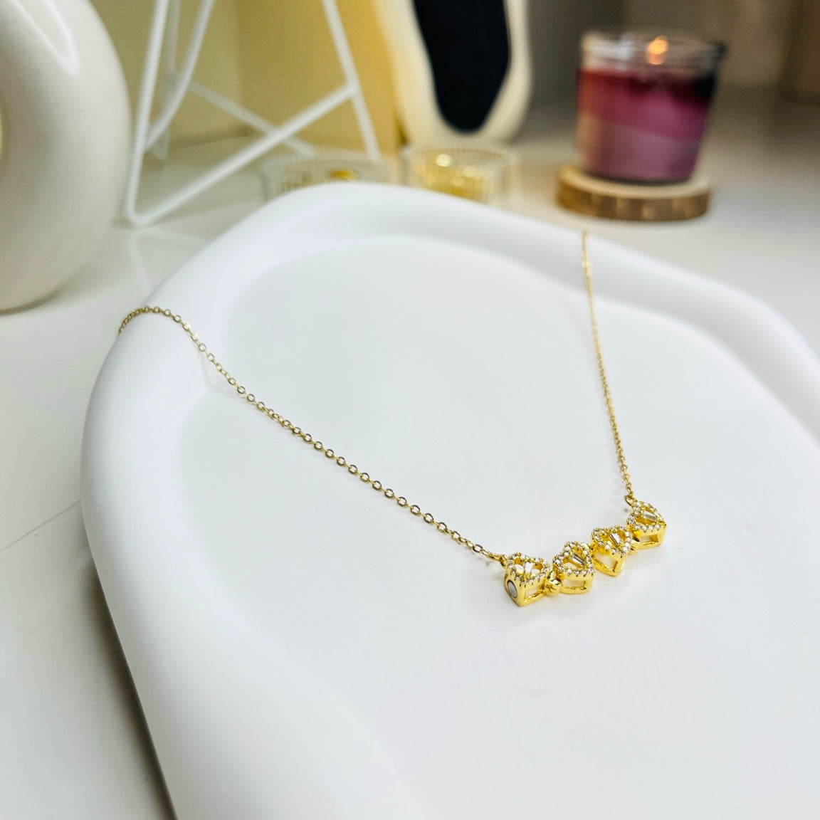 Golden Open Clover Sparkle Pendant Necklace
