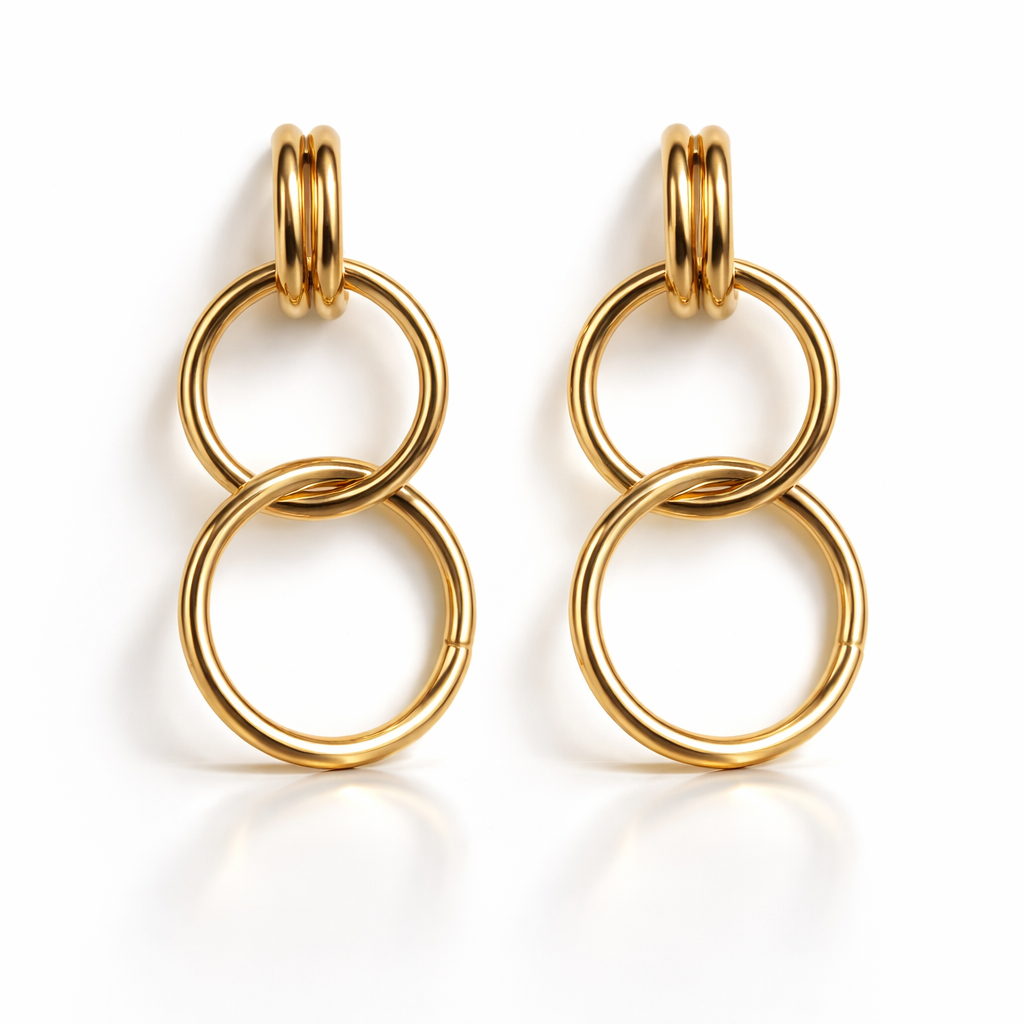 Gold Double Hoop Drop Earrings