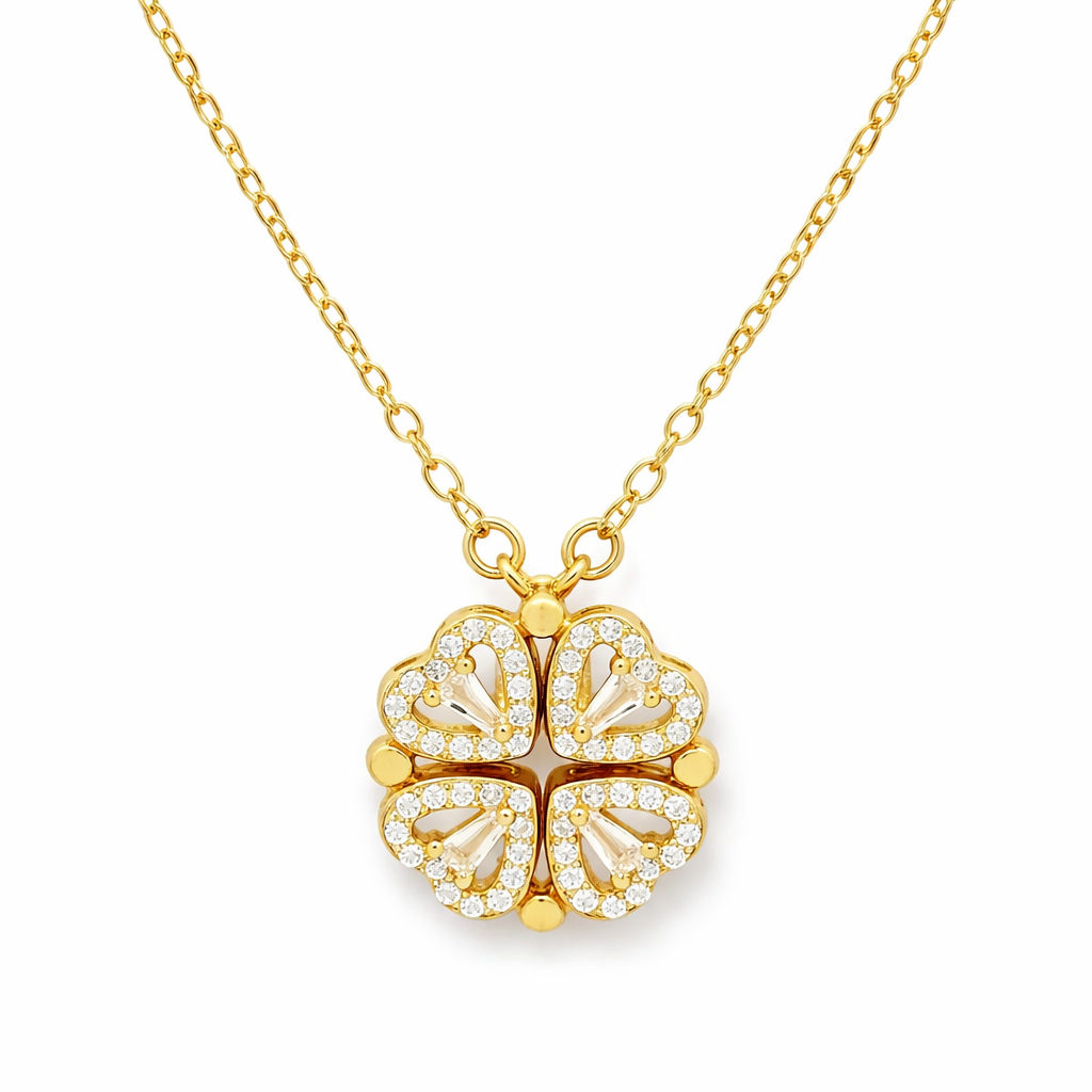 Golden Open Clover Sparkle Pendant Necklace