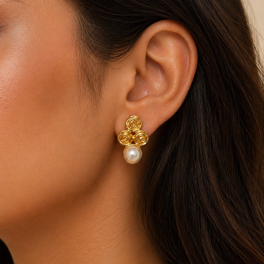 Vintage Gold Pearl Stud Earrings