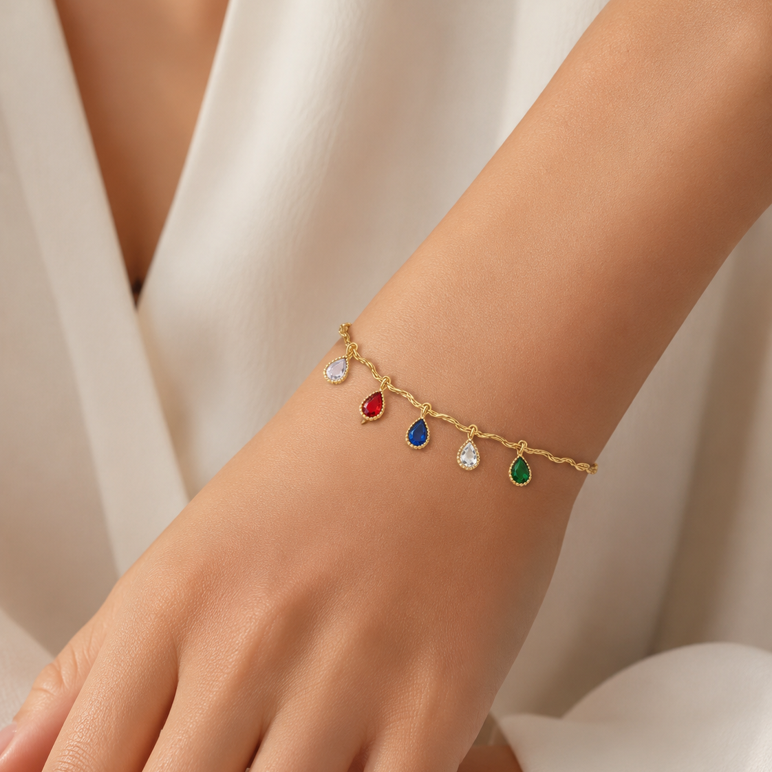 Multicolor Teardrop Charm Bracelet