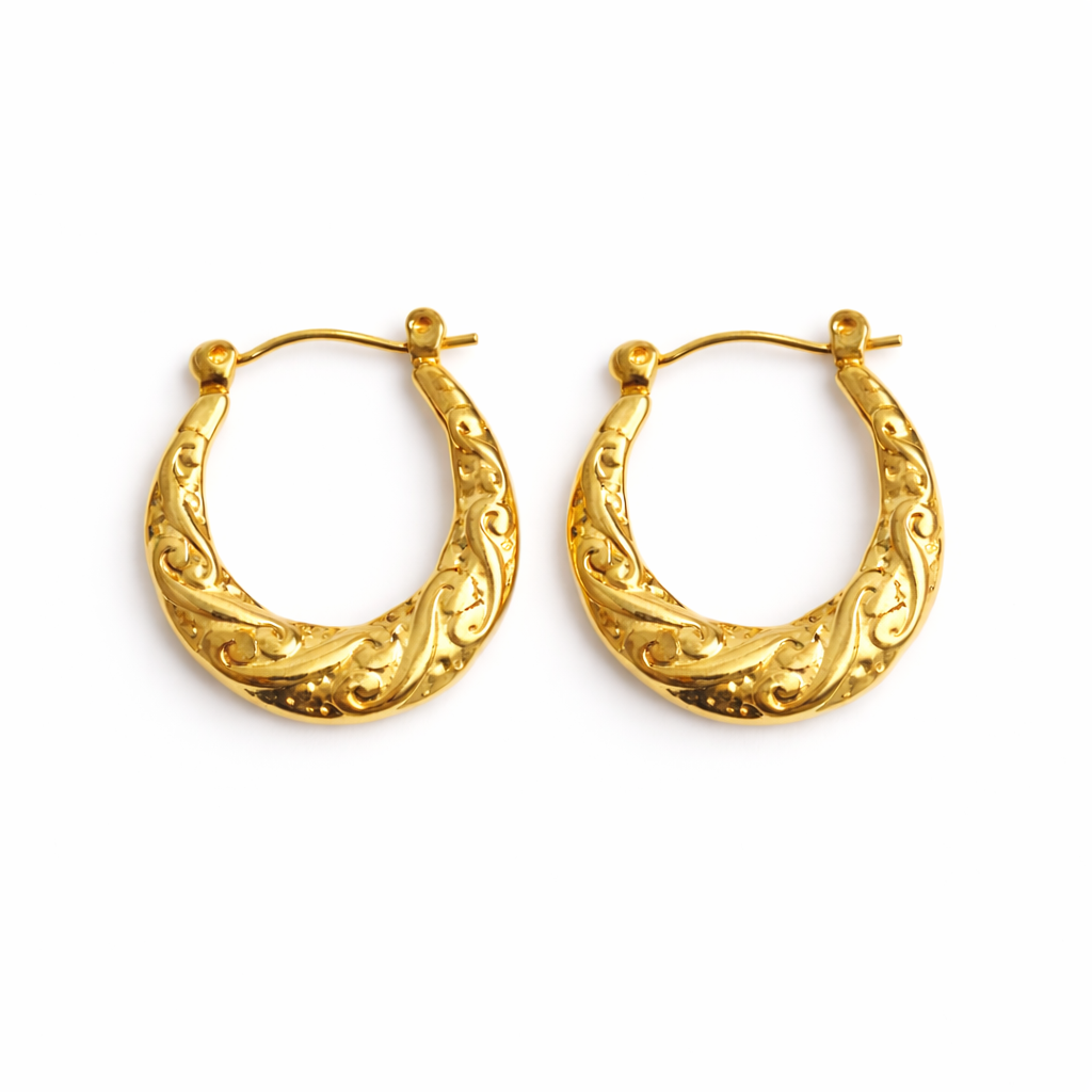 Vintage Textured Gold Hoop Earrings