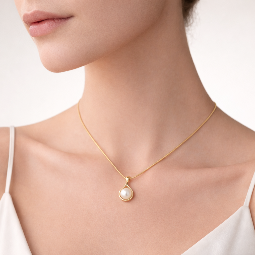 Minimal Gold Pearl Drop Pendant