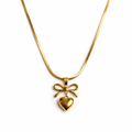 Gold Bow Heart Pendant Necklace