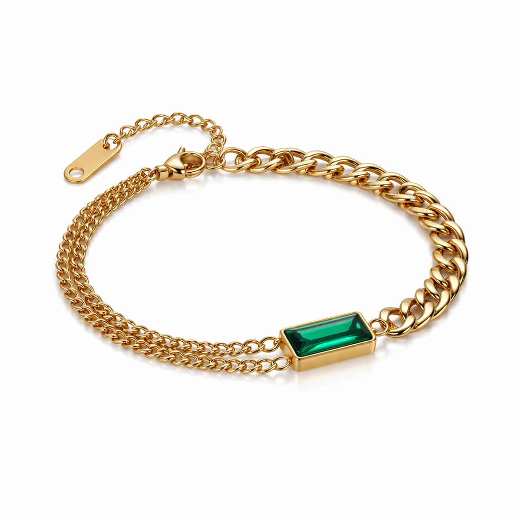 Green Emerald Stone Gold Bracelet