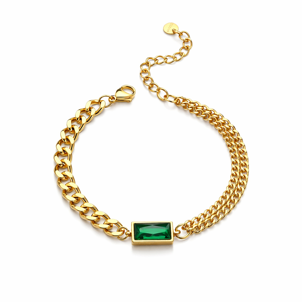 Green Emerald Stone Gold Bracelet