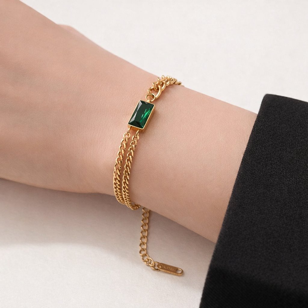 Green Emerald Stone Gold Bracelet