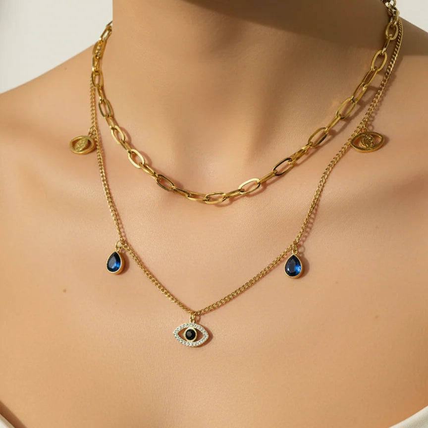Layered Evil Eye Gold Necklace