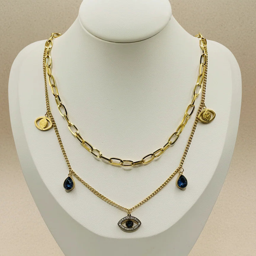 Layered Evil Eye Gold Necklace
