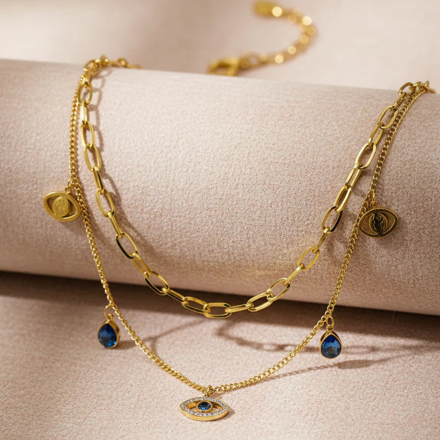 Layered Evil Eye Gold Necklace