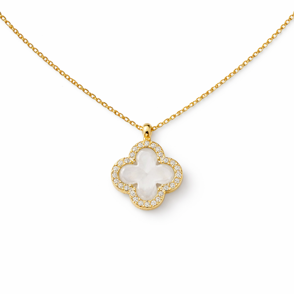 Reversible White Clover Elegance Pendant Necklace