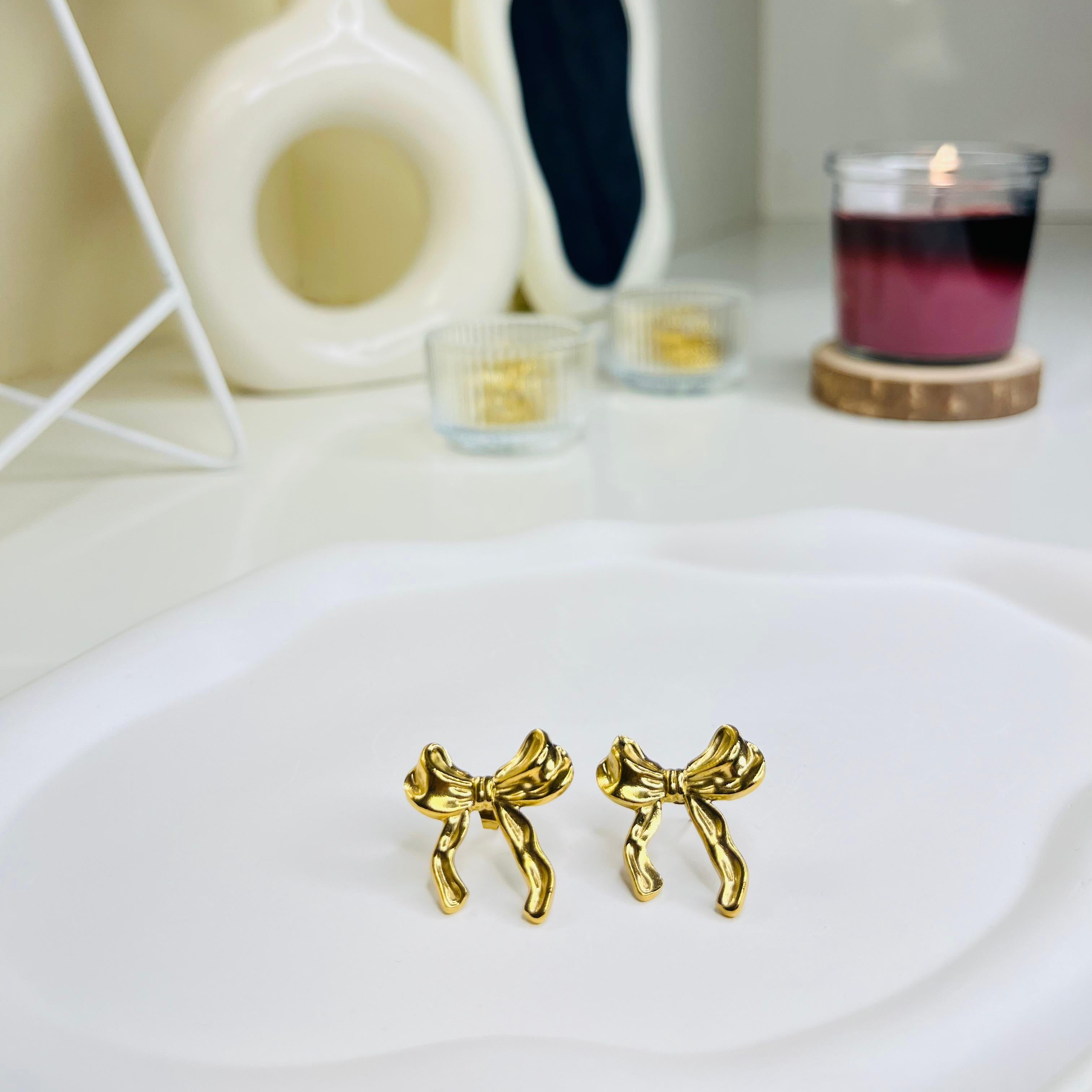 Golden Bow Stud Earrings