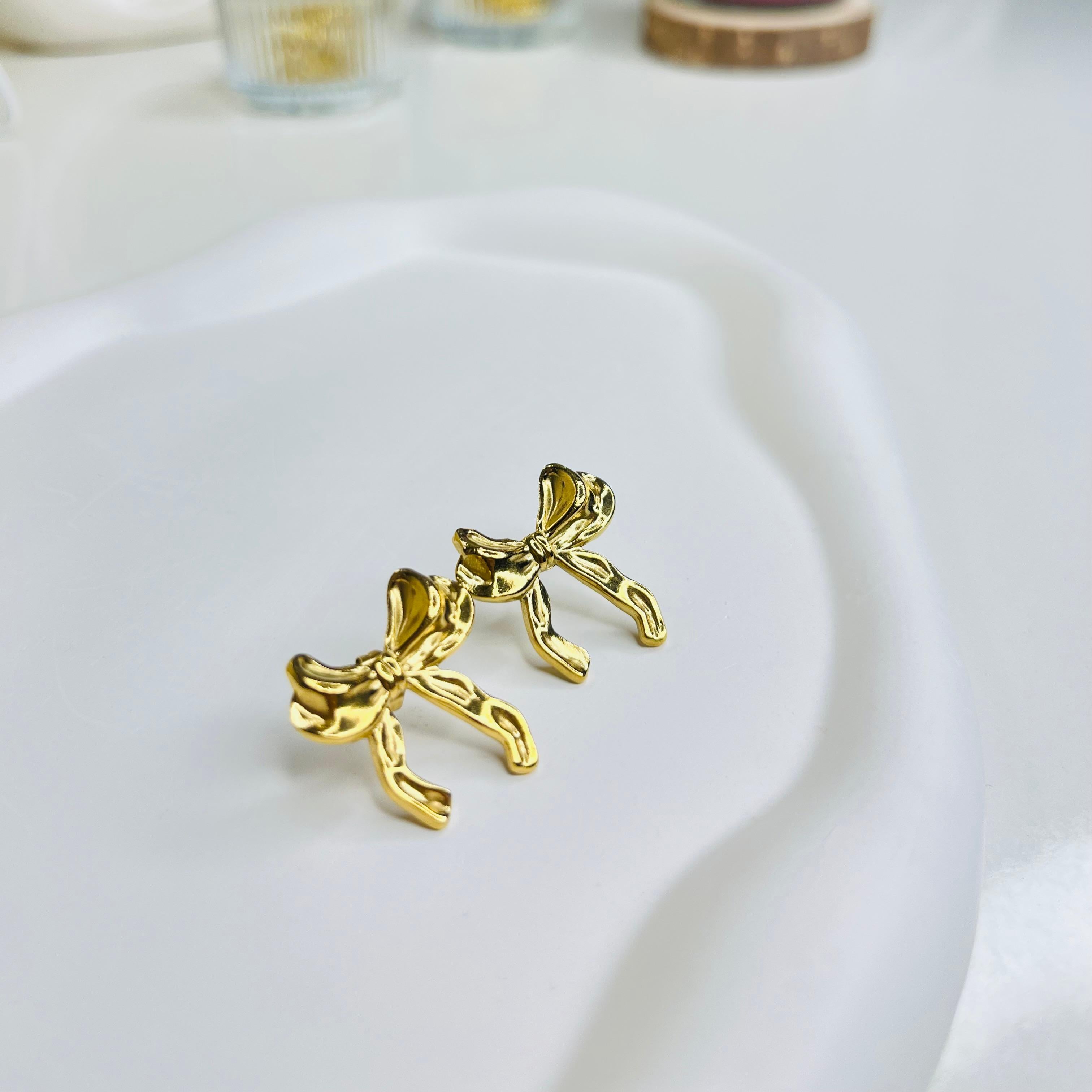 Golden Bow Stud Earrings
