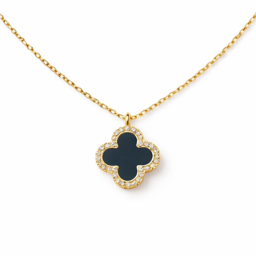 Reversible Midnight Clover Pendant Necklace