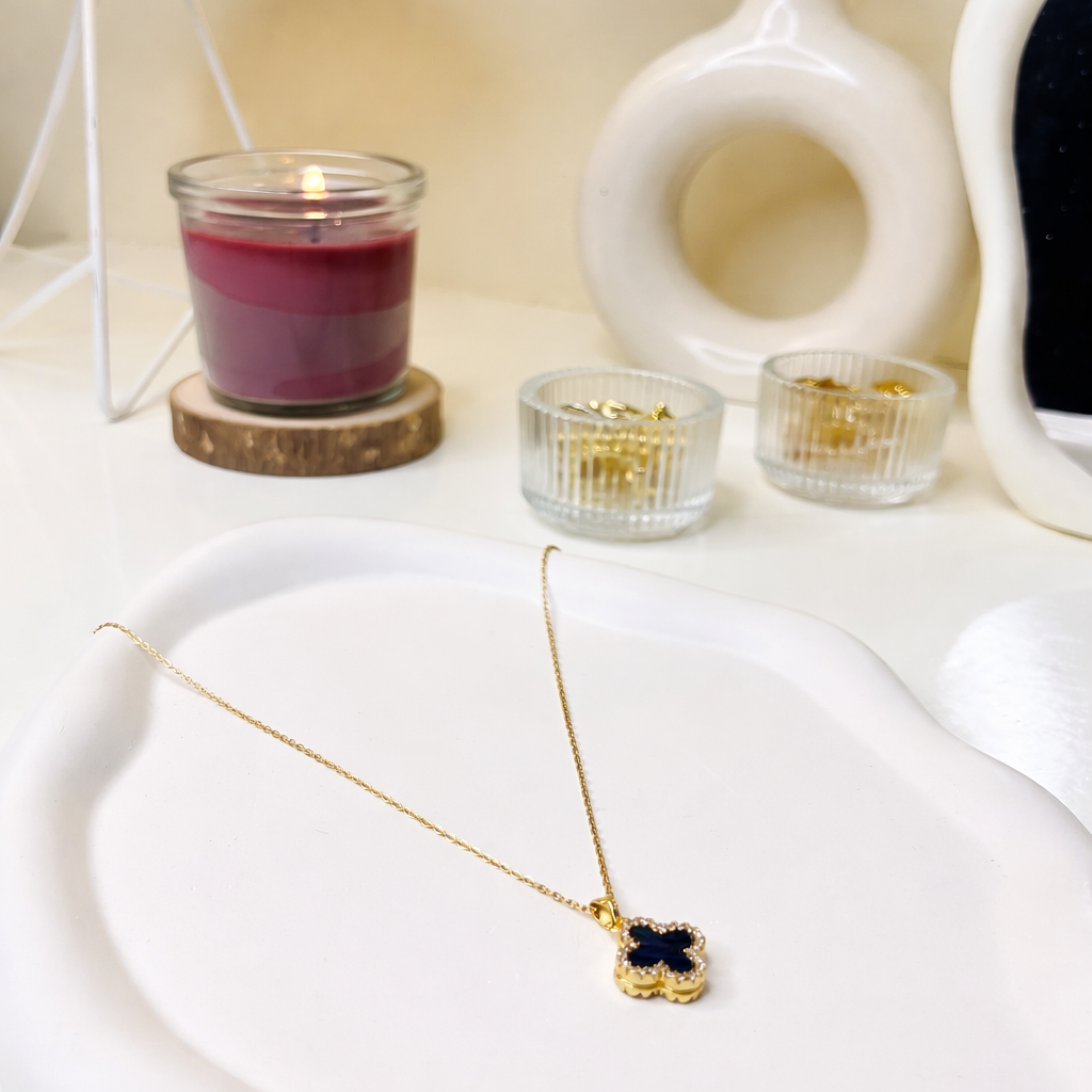 Reversible Midnight Clover Pendant Necklace