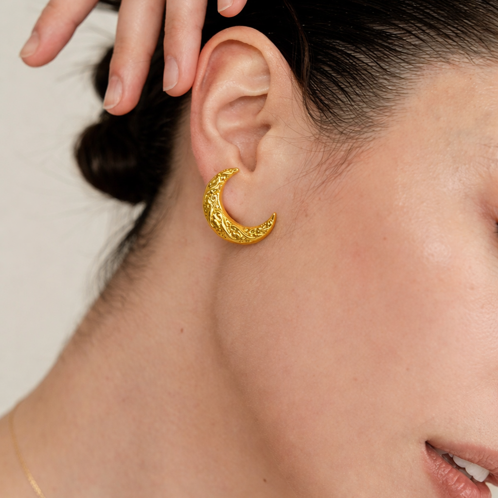 Golden Crescent Moon Earrings