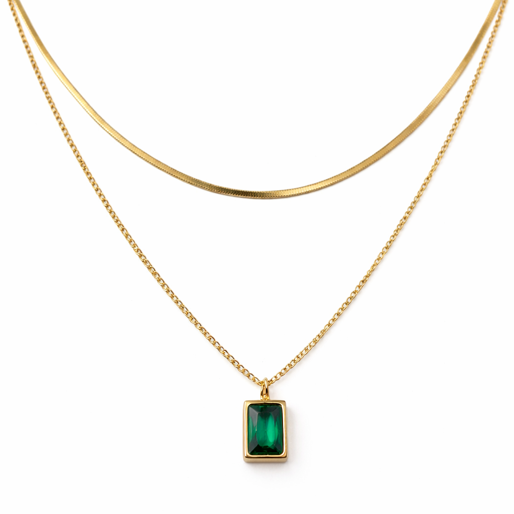 Emerald Radiance Double Layer Pendant Necklace