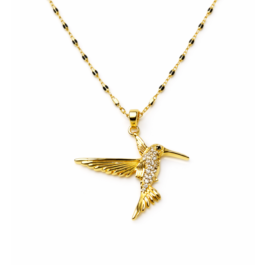 Golden Hummingbird Pendant Necklace