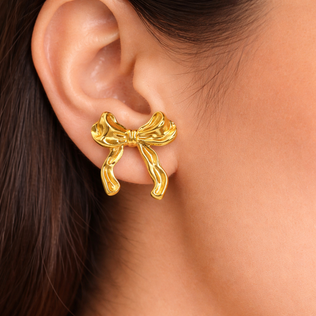 Golden Bow Stud Earrings