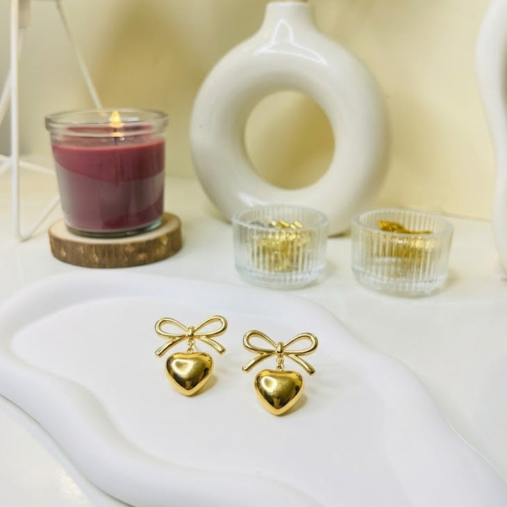 Coquette Bow Heart Earrings